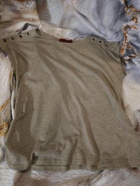 Tan Short-Sleeve Top with Shoulder Grommet Detail